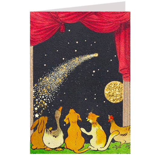 Animals Watching a Shooting Star Glittered Card ~ England
